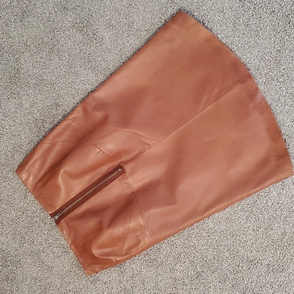 EUC Danier Leather Midi Skirt, Cognac - Picture 2 of 4